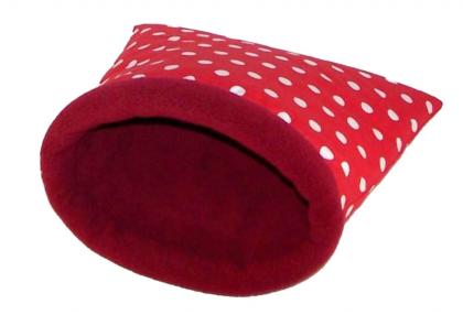 Kuschelsack f. Katzen kleine Hunde rot mit weissen Punkten