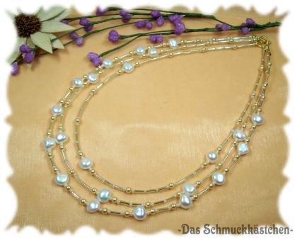 Süßwasserperlen Swarovskis SaY-YES 3Reiher Collier