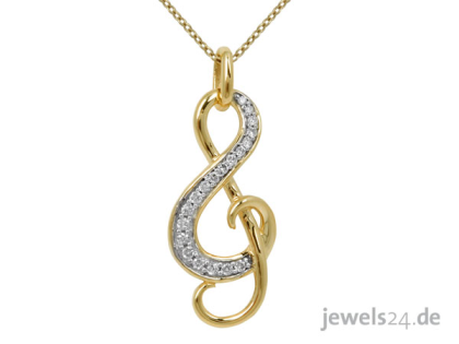 Halskette mit Anhänger Notenschlüssel Diamanten und Gold günstig online bei ww