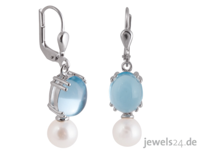 Ohrschmuck Ohrringe Ohrhänger Blautopas Edelsteine Süsswasser Zucht- Perlen