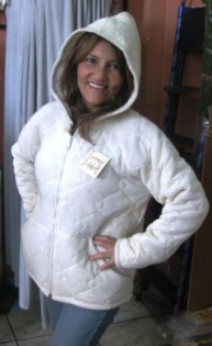 Weiße wattierte Damen Kapuzenjacke Pima Cotton